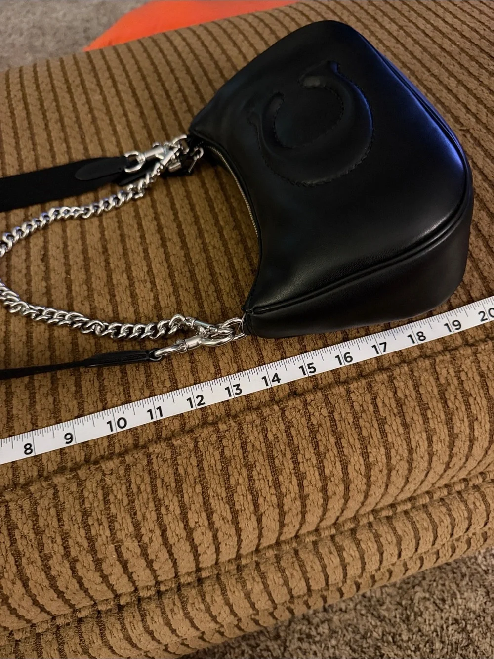 Coach Black Leather Shoulder Bag with Silver Chain